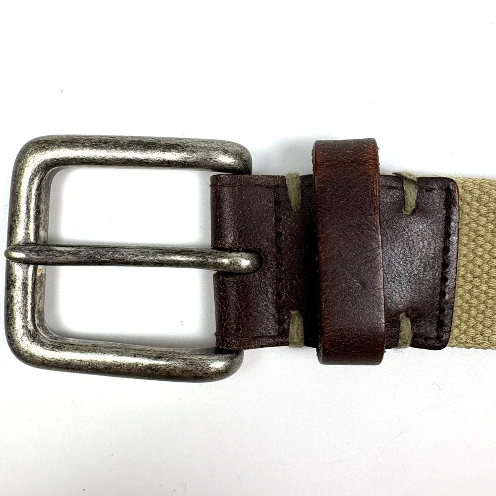 VTG‎ 90s Eddie Bauer Canvas & Leather Suringle Belt Khaki Mens 52